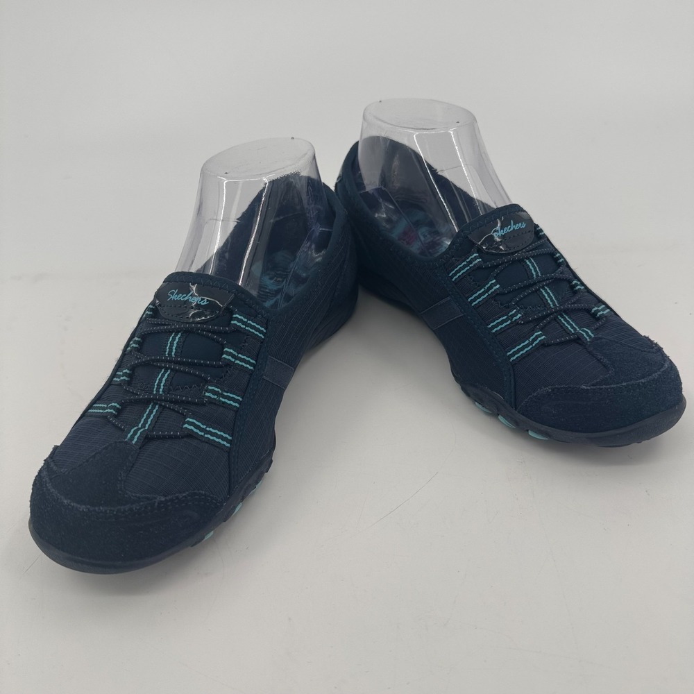 Skechers Breathe Easy Shoes WOMENS Navy Blue Suede Leather Slip On Sneakers 6.5 - Picture 5 of 8